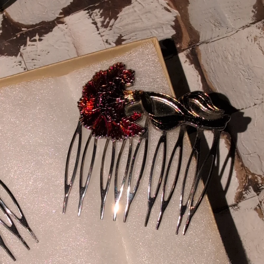 Vintage Cloisenne' Enamel Hair Comb Set